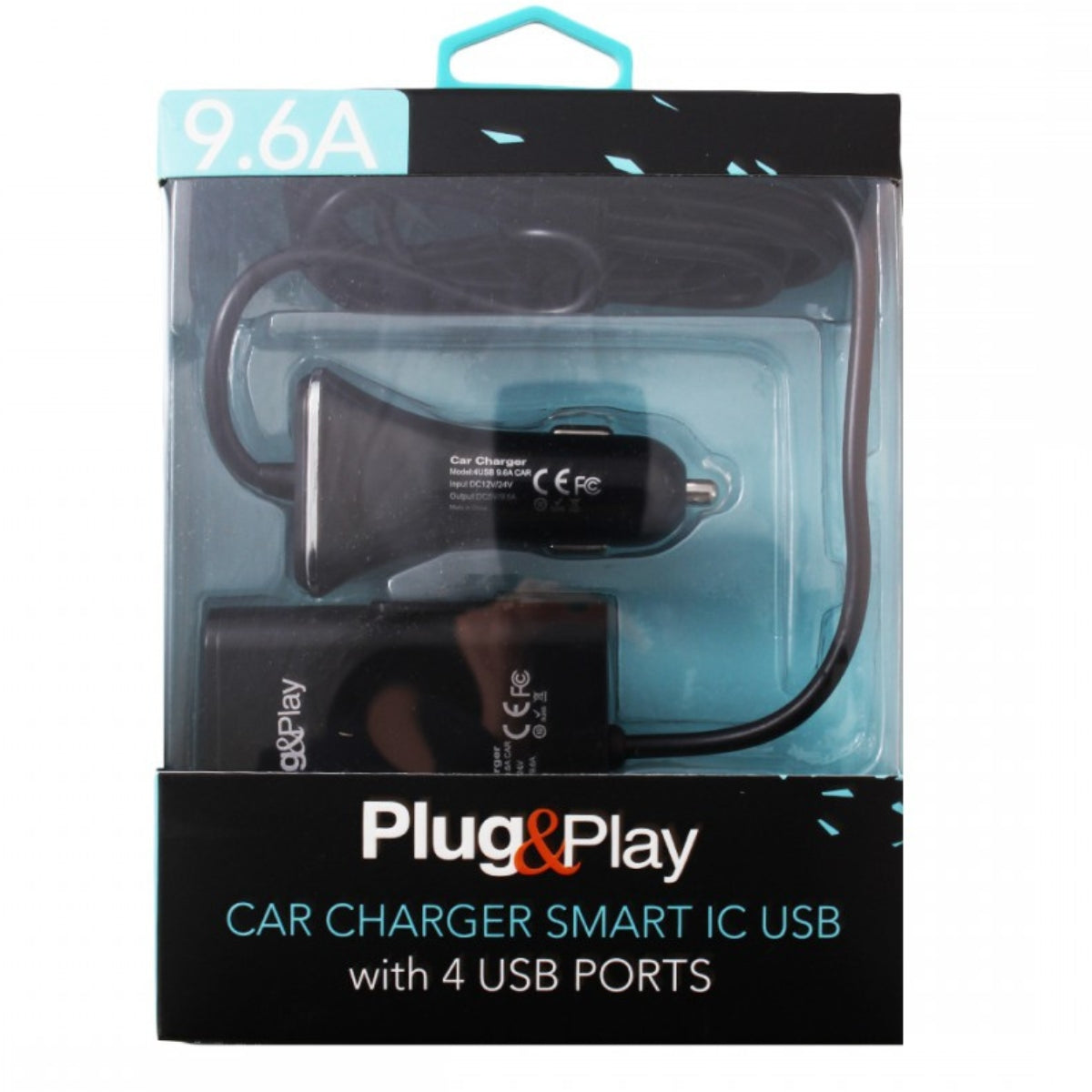 מטען רכב 4 שקעי Plug&Play "9.6A Smart IC USB