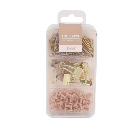 סט סיכות, לחצנים ואטבים ורוד זהב Sketch