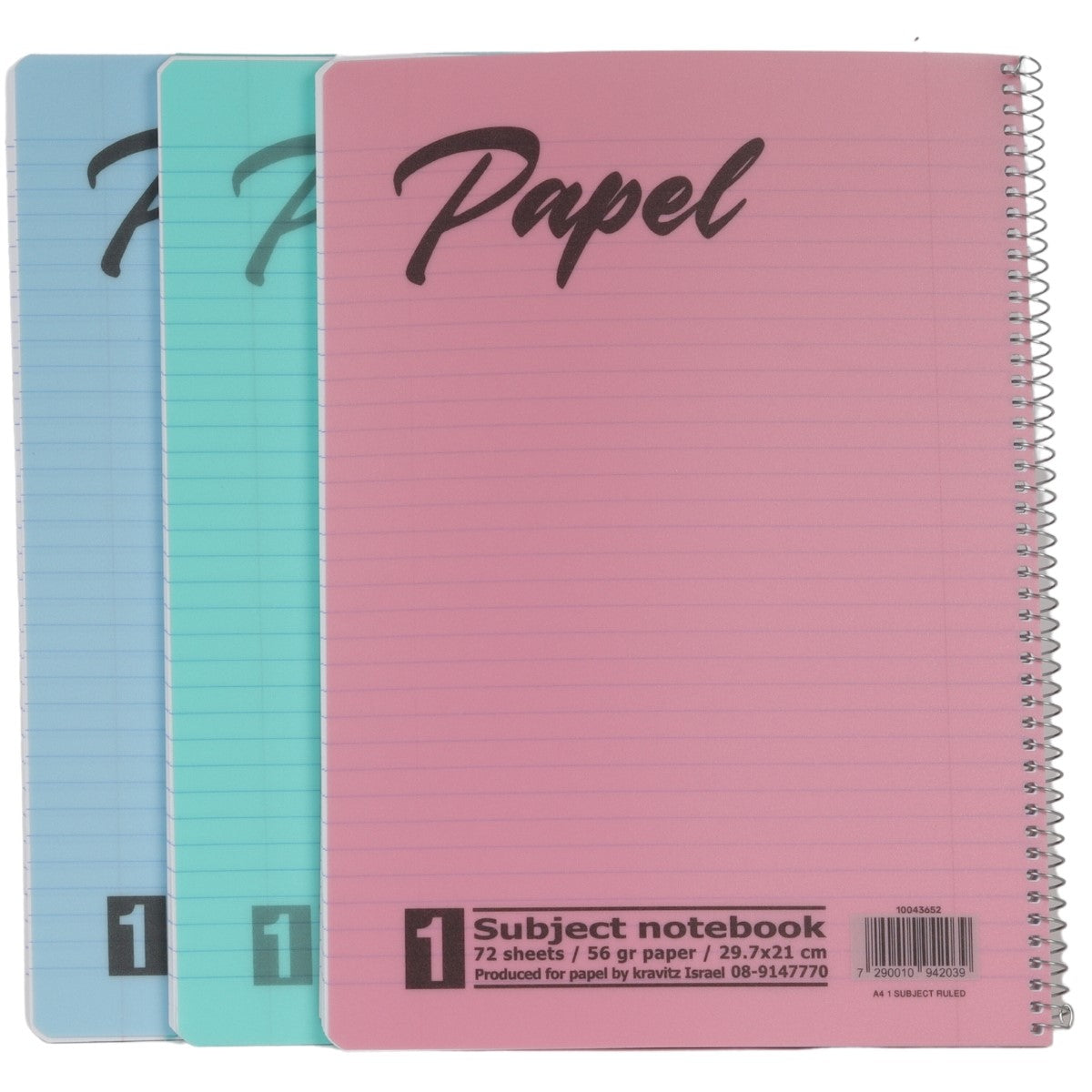 מארז-3-מחברות-pp-ספירלה-a4-משובצת-papel-פסטל