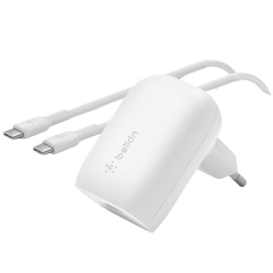 מטען קיר באורך מטר 30W USB-C PD/PPS עם כבל belkin USB-C לבן