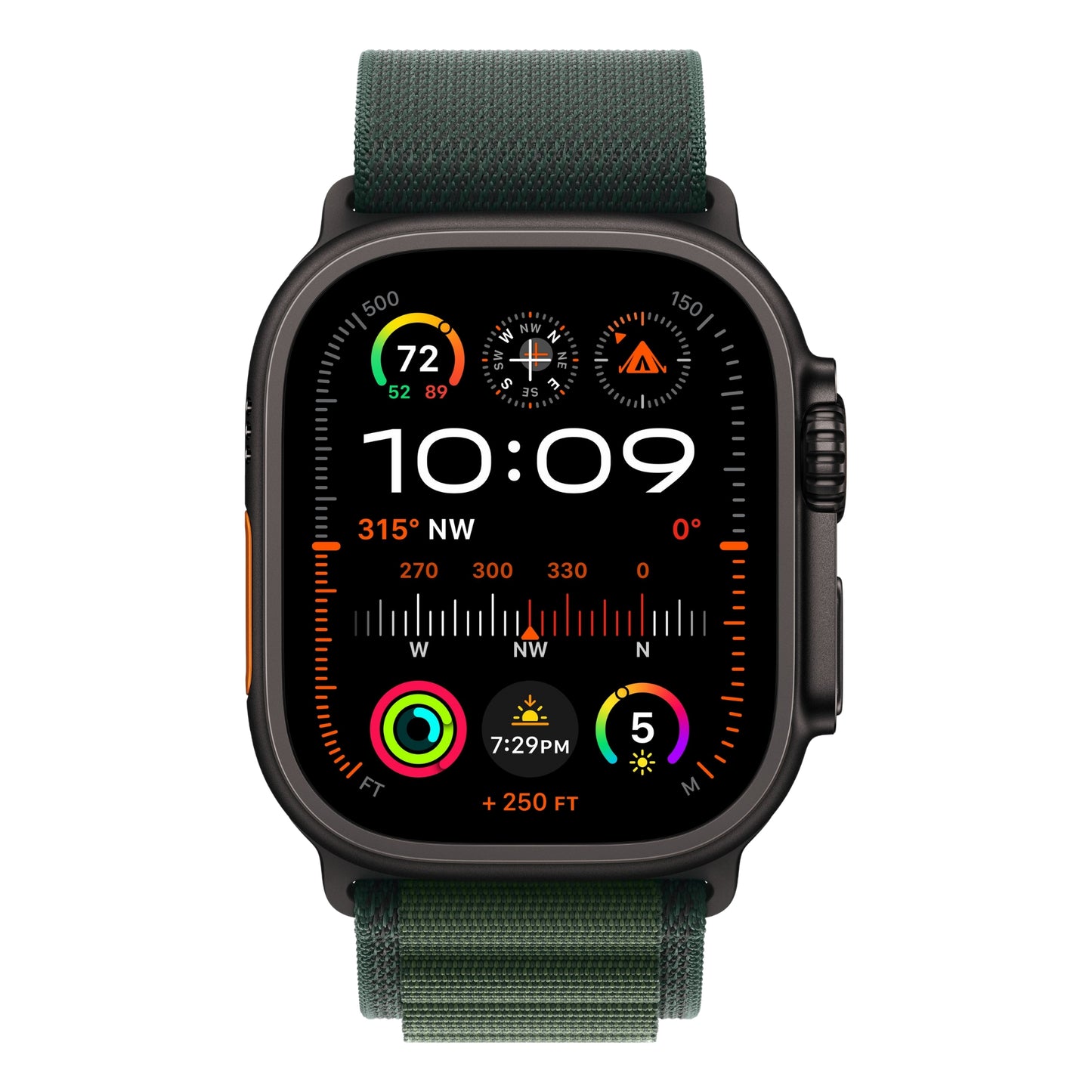 שעון חכם GPS+Cell Apple Watch Ultra 2 גוף Titanium 49mm Black רצועה Large Loop צבע Dark Green Alpine