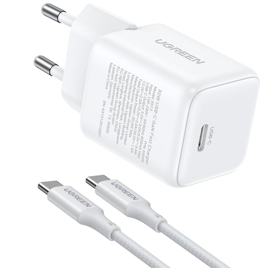 מטען קיר Gan 30W חיבור USB-C וכבל  Ugreen Type-C