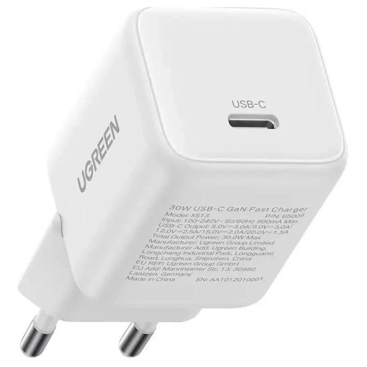 מטען קיר Gan 30W חיבור USB-C וכבל Ugreen Type-C