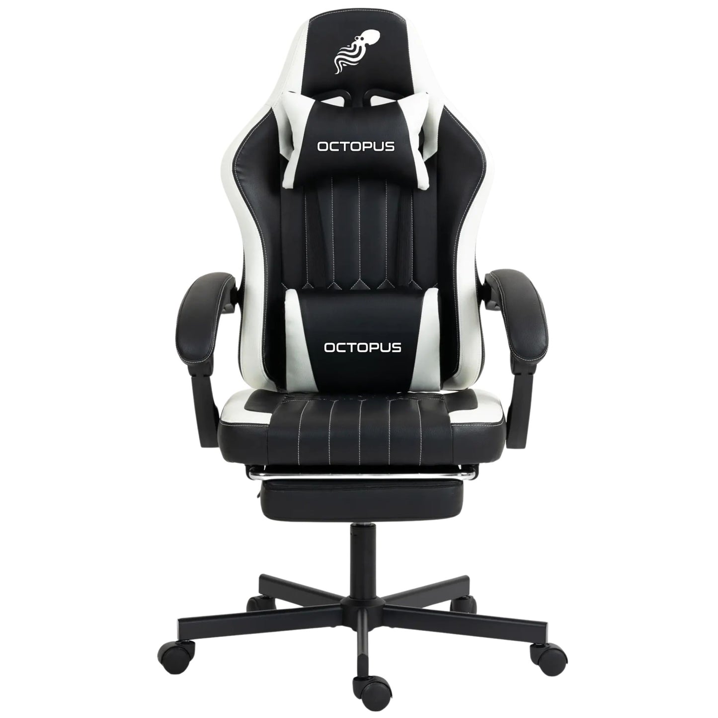 כיסא גיימינג דמוי עור Octopus OCT-008 עם ריקליינר לרגליים, המשלב מראה יוקרתי ונוחות ארגונומית לישיבה ממושכת.