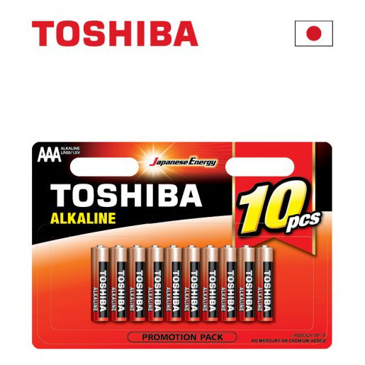 מארז 10 סוללות אלקליין AAA LR03 TOSHIBA RED