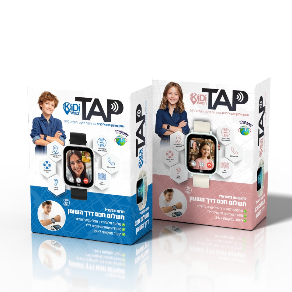 שעון טלפון חכם KidiWatch עם תשלום NFC דגם TAP שחור
