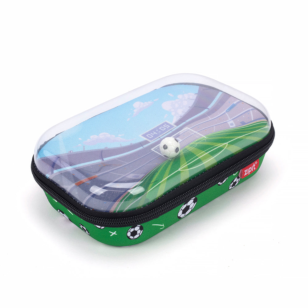 ZIPIT Clear Top Soccer – קלמר שקוף בעיצוב מגרש כדורגל עם כדור זז