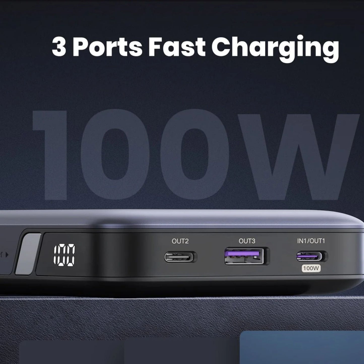 סוללת חרום בעלת טעינה מהירה UGREEN 20000mAh עם יציאות USB-C ו-USB-A