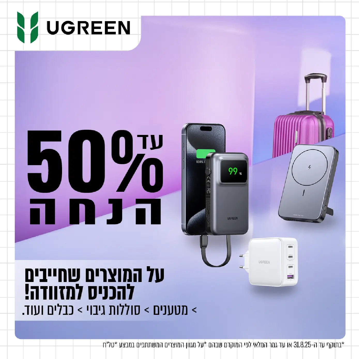 UGREEN מגוון מוצרים שחייבים להיות במזוודה