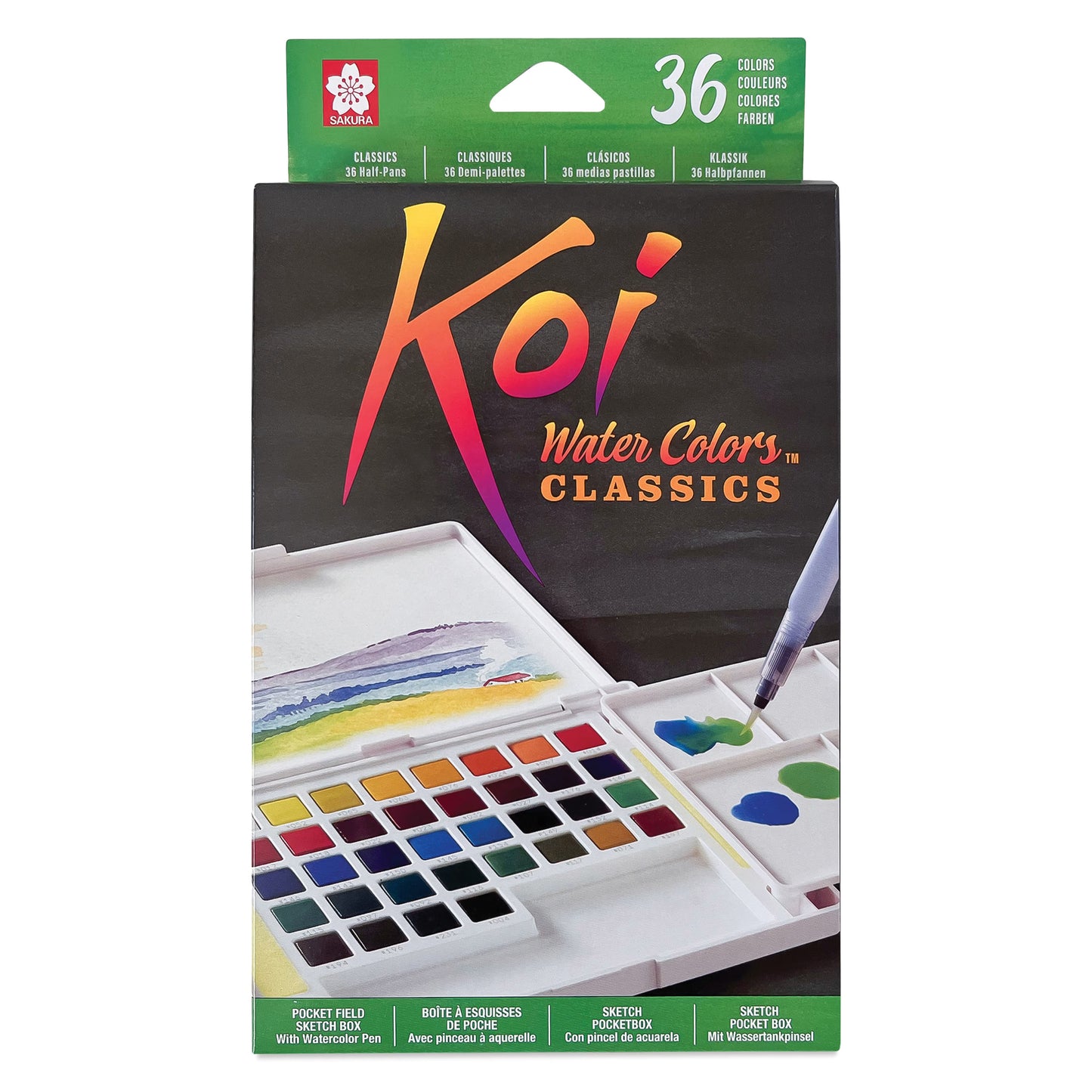 סט 36 צבעי מים ומכחול מיכל מיוחד - Sakura Koi set XNCW-48N