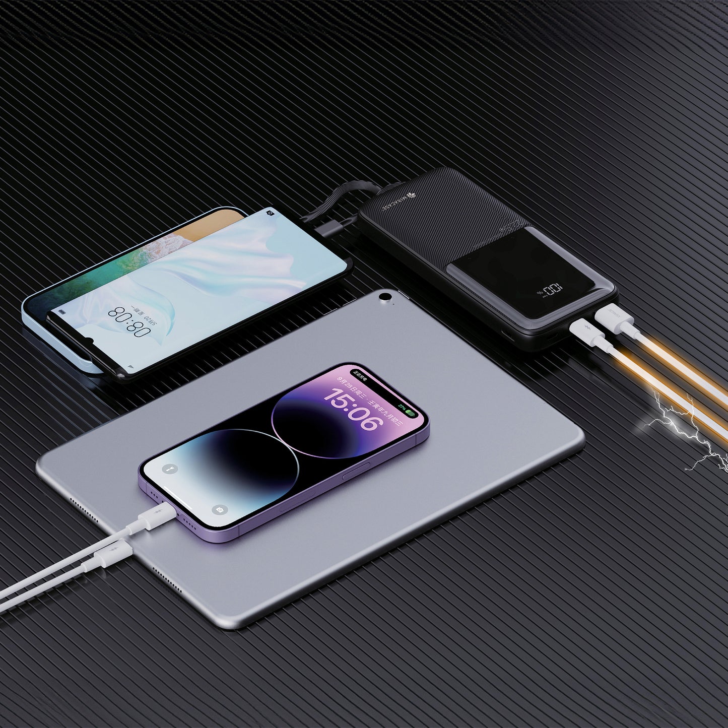 מטען נייד 10,000mAh + צג וכבלים מובנים Miracase שחור