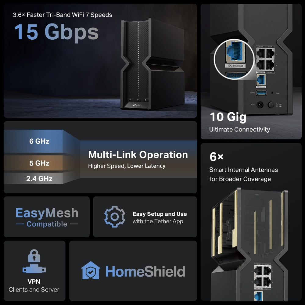 נתב אלחוטי Archer BE700 BE15000 Wi-Fi 7 Router