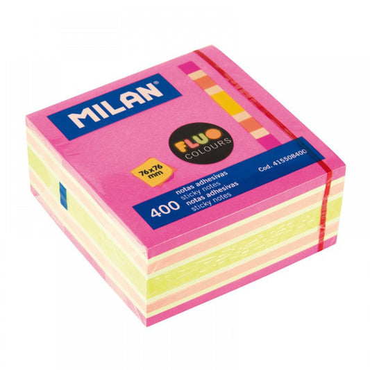 400 פתקיות דביקות בצבעים זוהרים Milan Fluo Pad