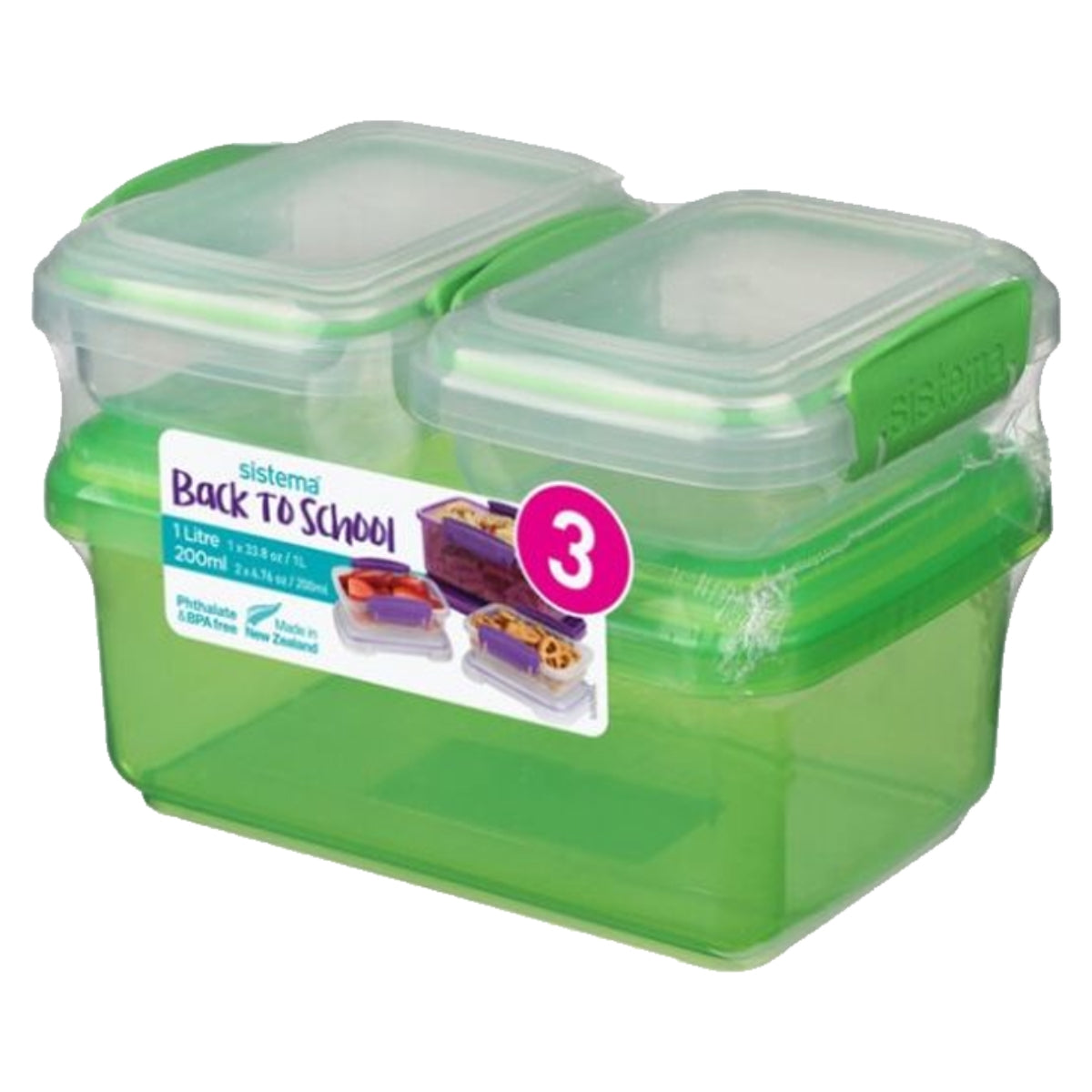 מארז Sistema Lunch - קופסת ליטר + 2 קופסאות 200 מל - ירוק