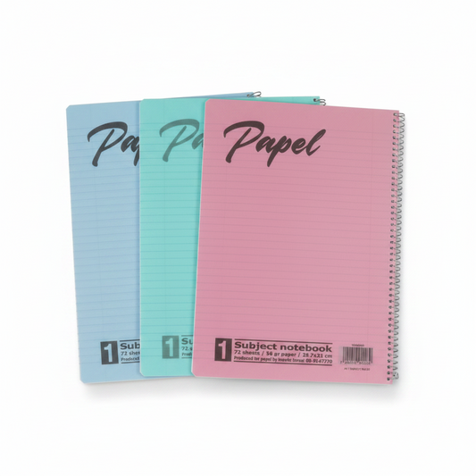 מארז 3 מחברות PP ספירלה A4 משובצת Papel פסטל