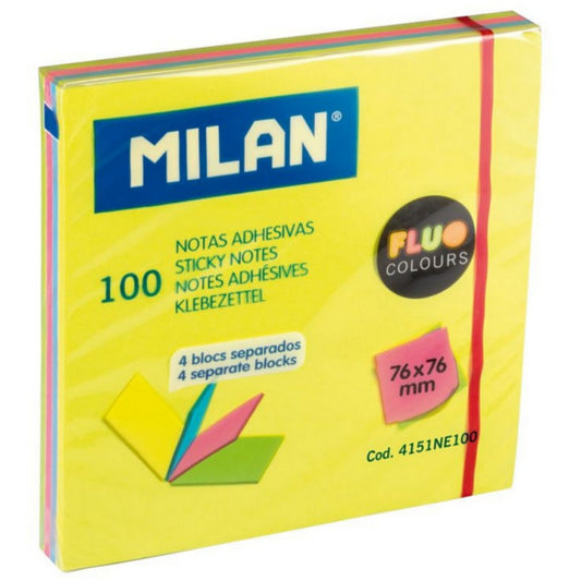 100מזכריות צבעוניות פלורסנטי 76*76מ"מ Magic - Milan