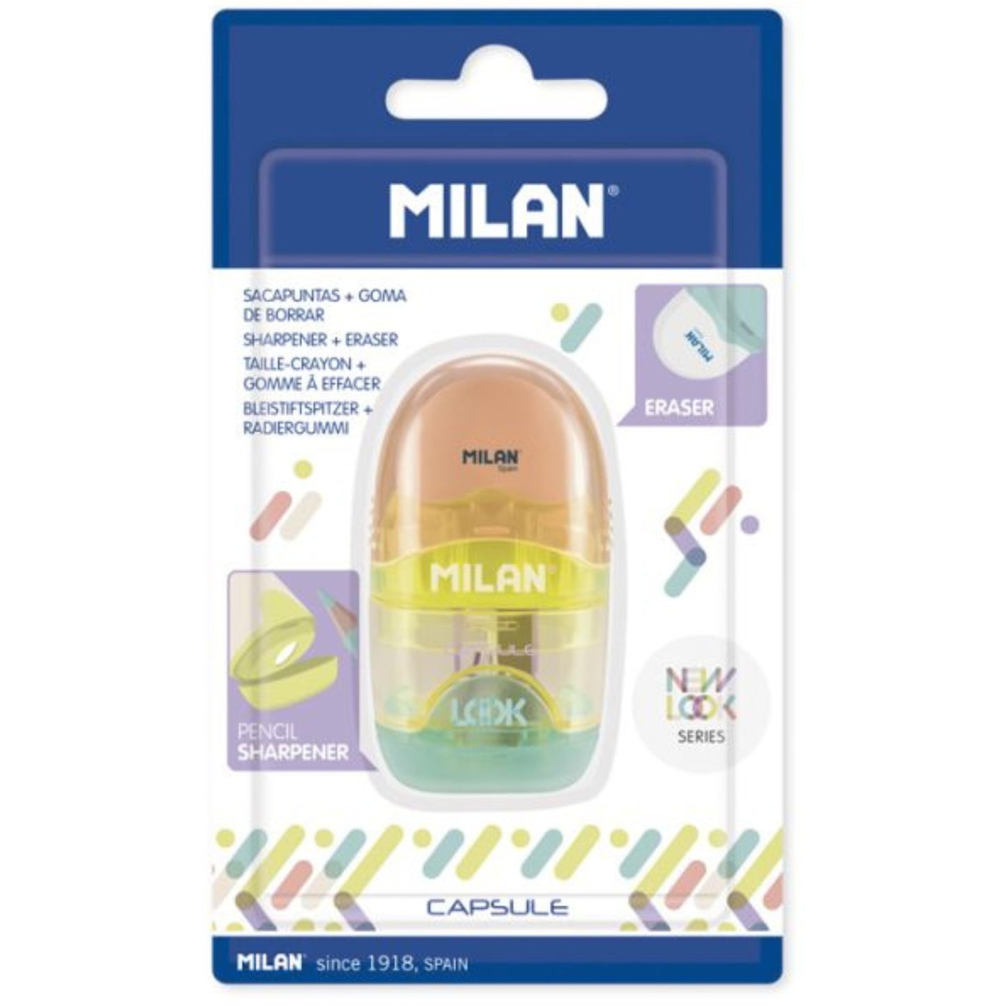 מחדד מיכל + מחק Milan new look series מעורב צבעים