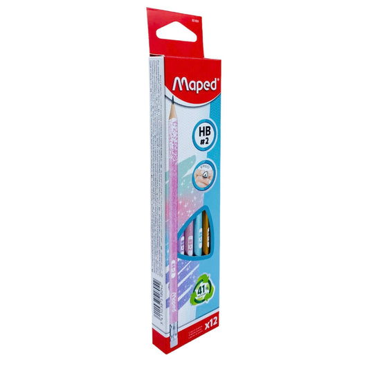 12 עפרונות פסטל נצנצים אורטופדיים עם מחק Maped HB2