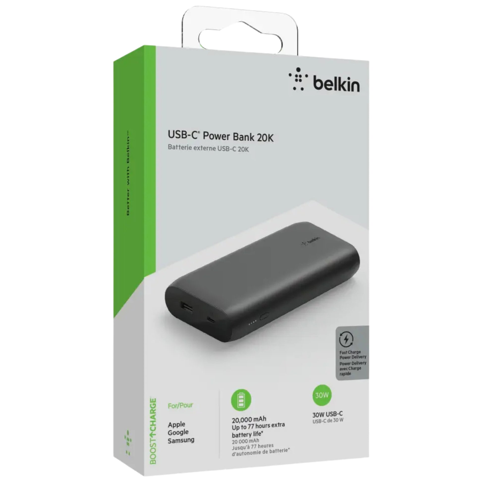 מטען נייד לטעינה מהירה Belkin Boost Charge Power Bank 20K USB-C PD 20000mAh
