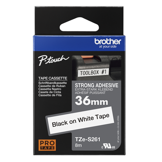 סרט תוויות שחור על רקע לבן 36 מ"מ BROTHER TZES261