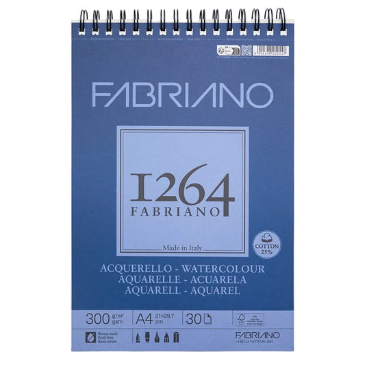 בלוק לצבעי מים אקוורל ספירלה 300 גרם, A4 - Fabriano 1264