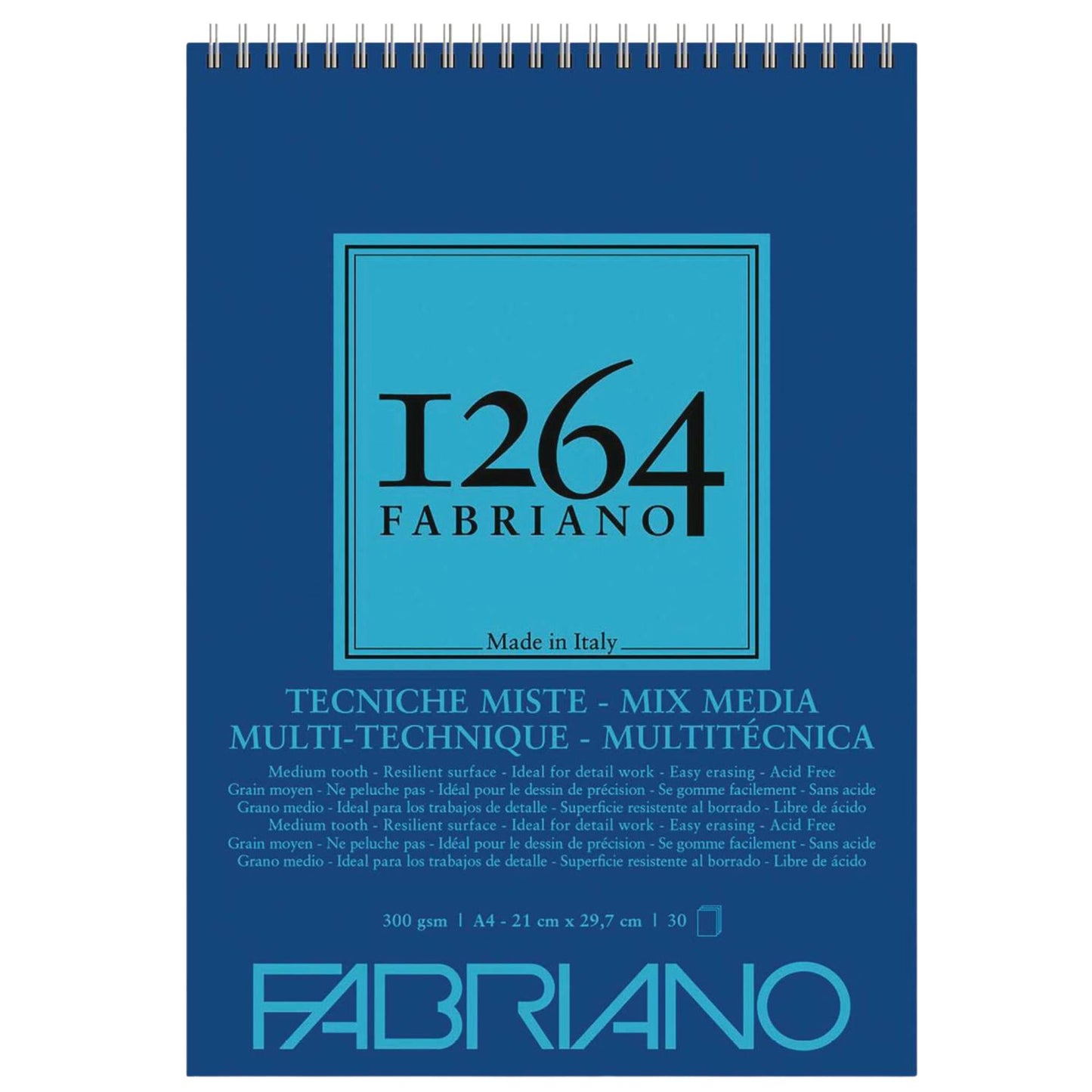 בלוק ציור Fabriano Mix Media 1264 מקצועי A4, המאפשר יצירה במגוון טכניקות בזכות נייר עבה ועמיד במיוחד