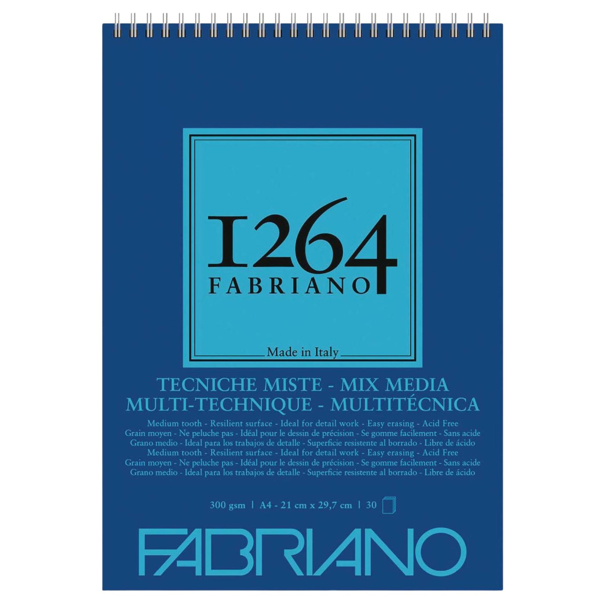 בלוק ציור Fabriano Mix Media 1264 מקצועי A4, המאפשר יצירה במגוון טכניקות בזכות נייר עבה ועמיד במיוחד