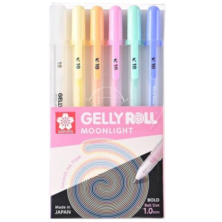 סט 6 עטי ג'ל Sakura Gelly Moolight צבעי פסטל ולבן