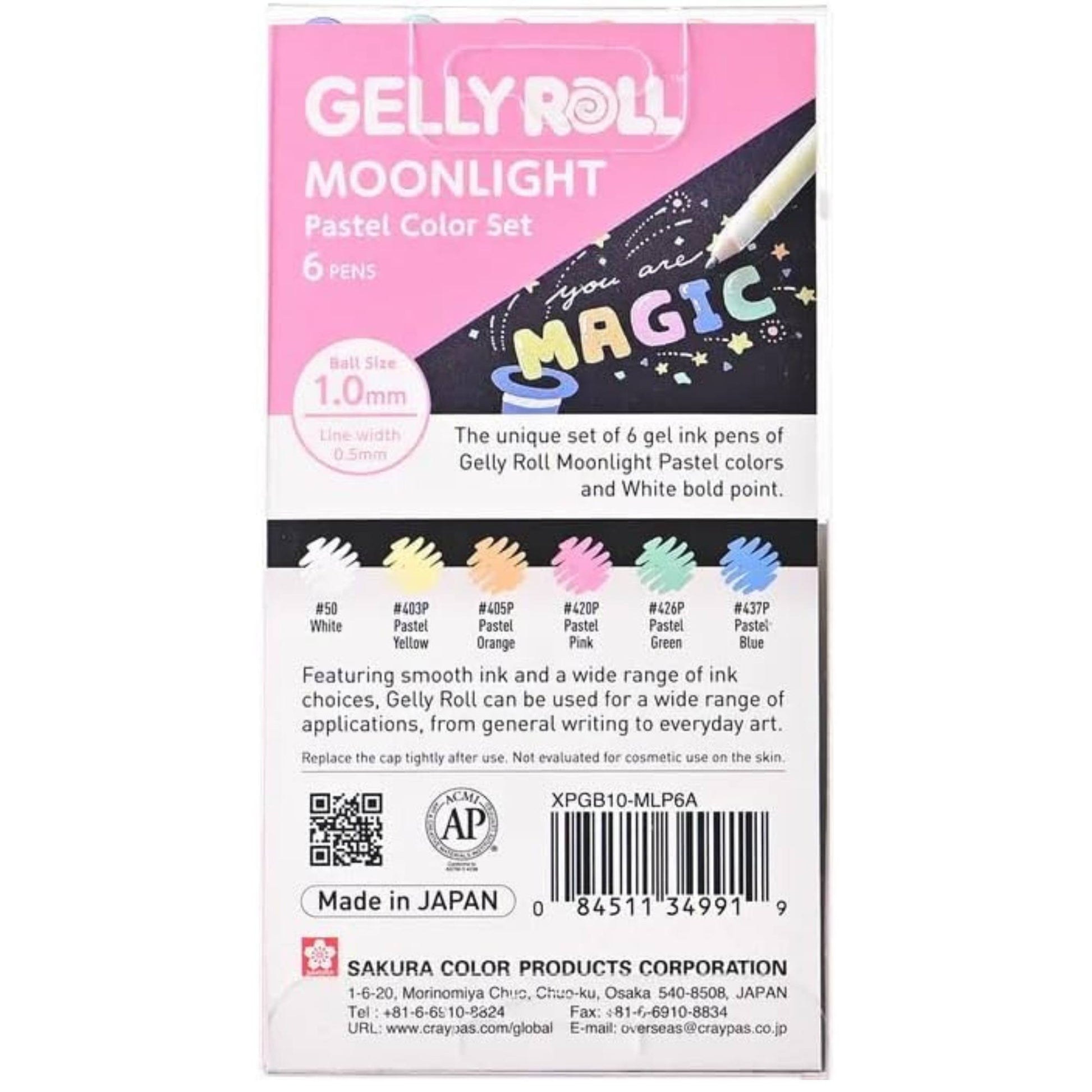 סט 6 עטי ג'ל Sakura Gelly Moolight צבעי פסטל ולבן
