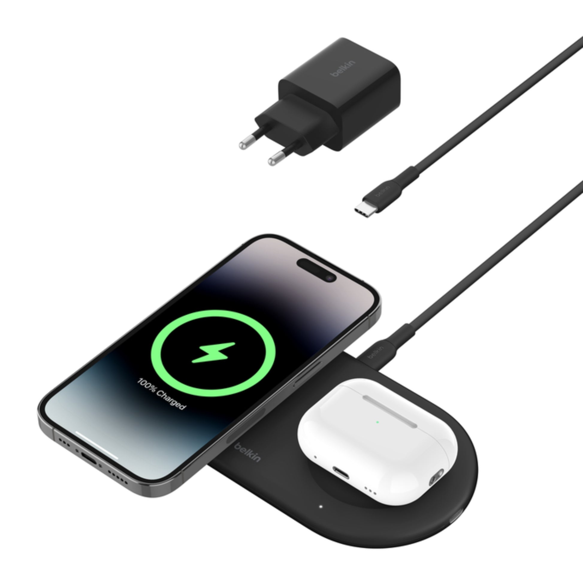 משטח טעינה BoostCharge 2in1 Qi2/MagSafe 15W