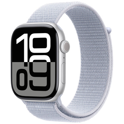 שעון חכם Apple Watch Series 10 Gps+Cell 46mm גוף אלומיניום Silver רצועת ספורט Loop צבע Blue Cloud