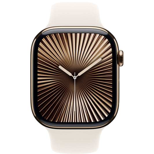 שעון חכם Apple Watch Series 10 GPS+Cell גוף Titanium 46mm  Goldרצועת ספורט M/L צבע Starlight