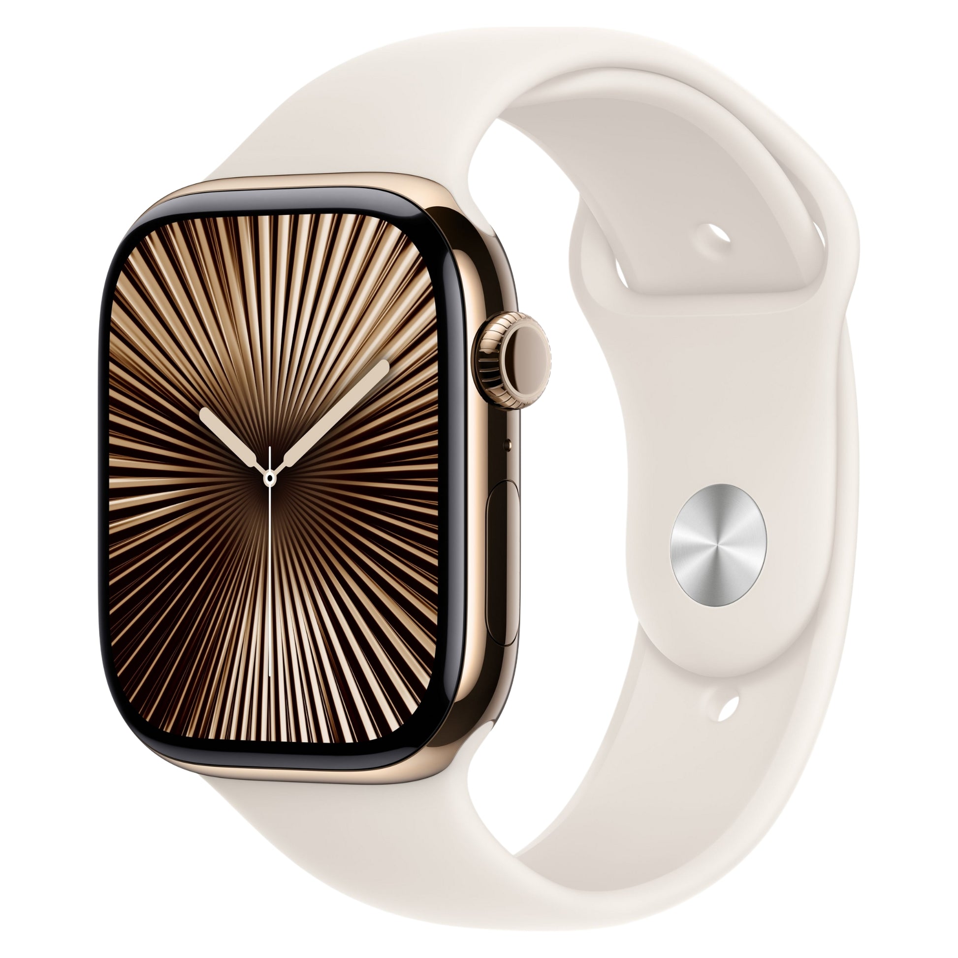 שעון חכם Apple Watch Series 10 GPS+Cell גוף Titanium 46mm  Goldרצועת ספורט M/L צבע Starlight