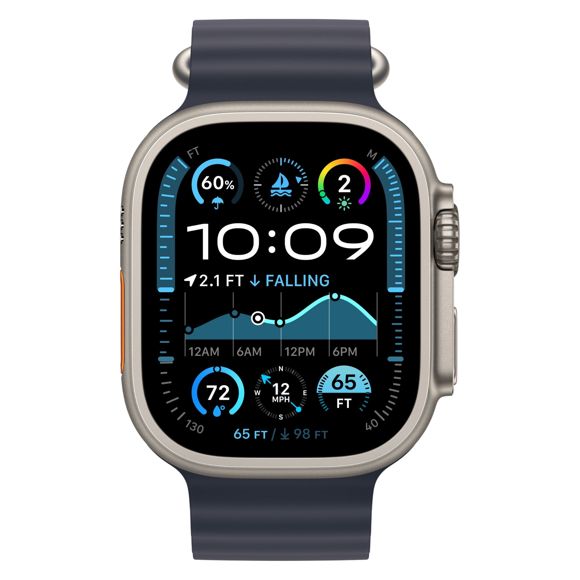 שעון חכם GPS+Cell Apple Watch Ultra 2 גוף Titanium 49mm  Naturalרצועת ספורט צבע Navy Ocean