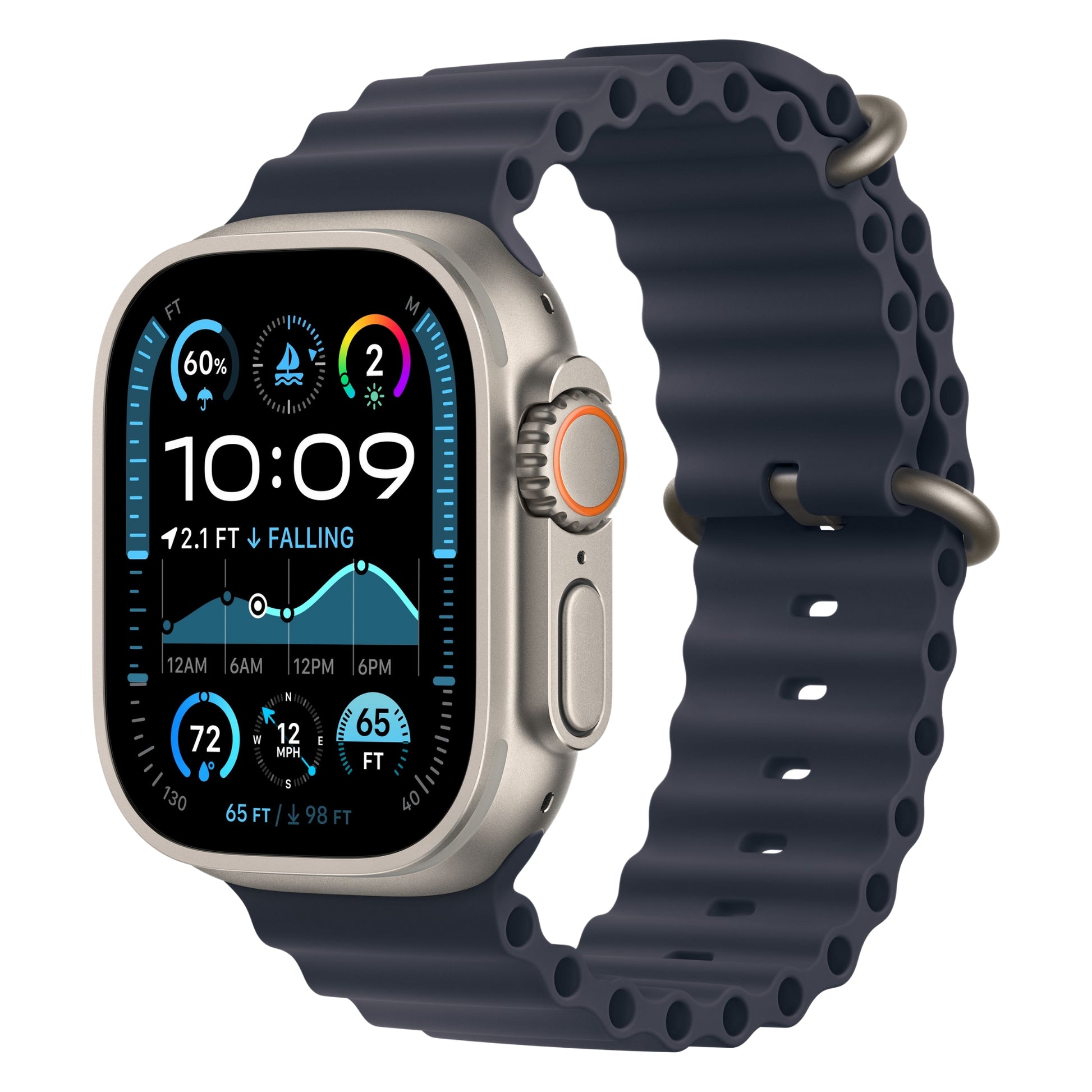 שעון חכם GPS+Cell Apple Watch Ultra 2 גוף Titanium 49mm  Naturalרצועת ספורט צבע Navy Ocean