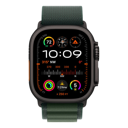 שעון חכם GPS+Cell Apple Watch Ultra 2 גוף Titanium 49mm  Black רצועה Large Loop צבע Dark Green Alpine