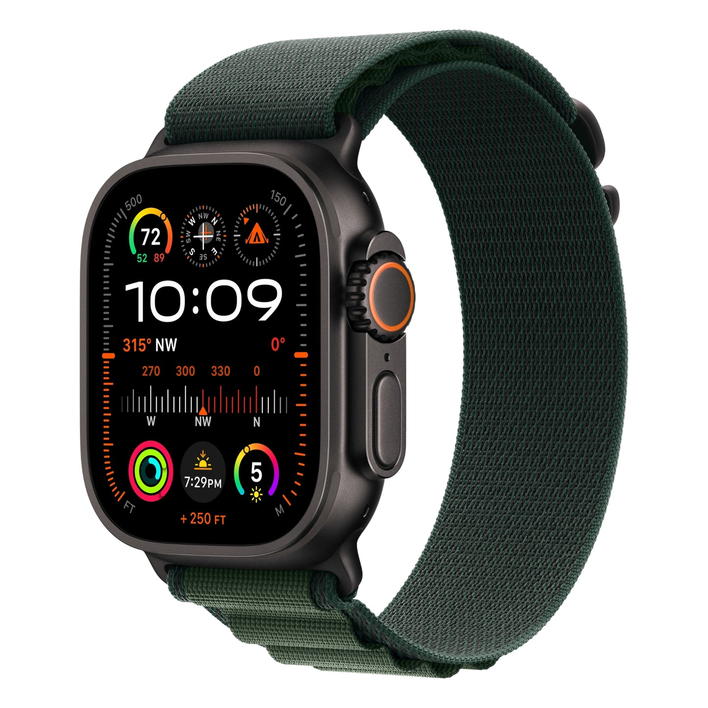 שעון חכם GPS+Cell Apple Watch Ultra 2 גוף Titanium 49mm  Black רצועה Large Loop צבע Dark Green Alpine