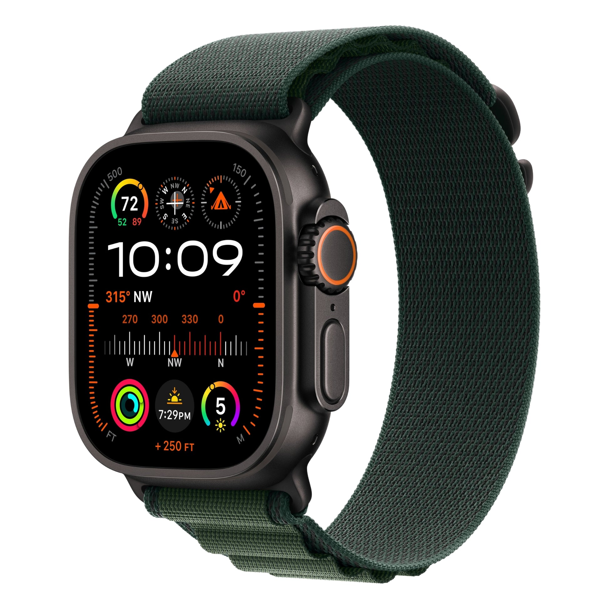 שעון חכם GPS+Cell Apple Watch Ultra 2 גוף Titanium 49mm  Black רצועה Large Loop צבע Dark Green Alpine