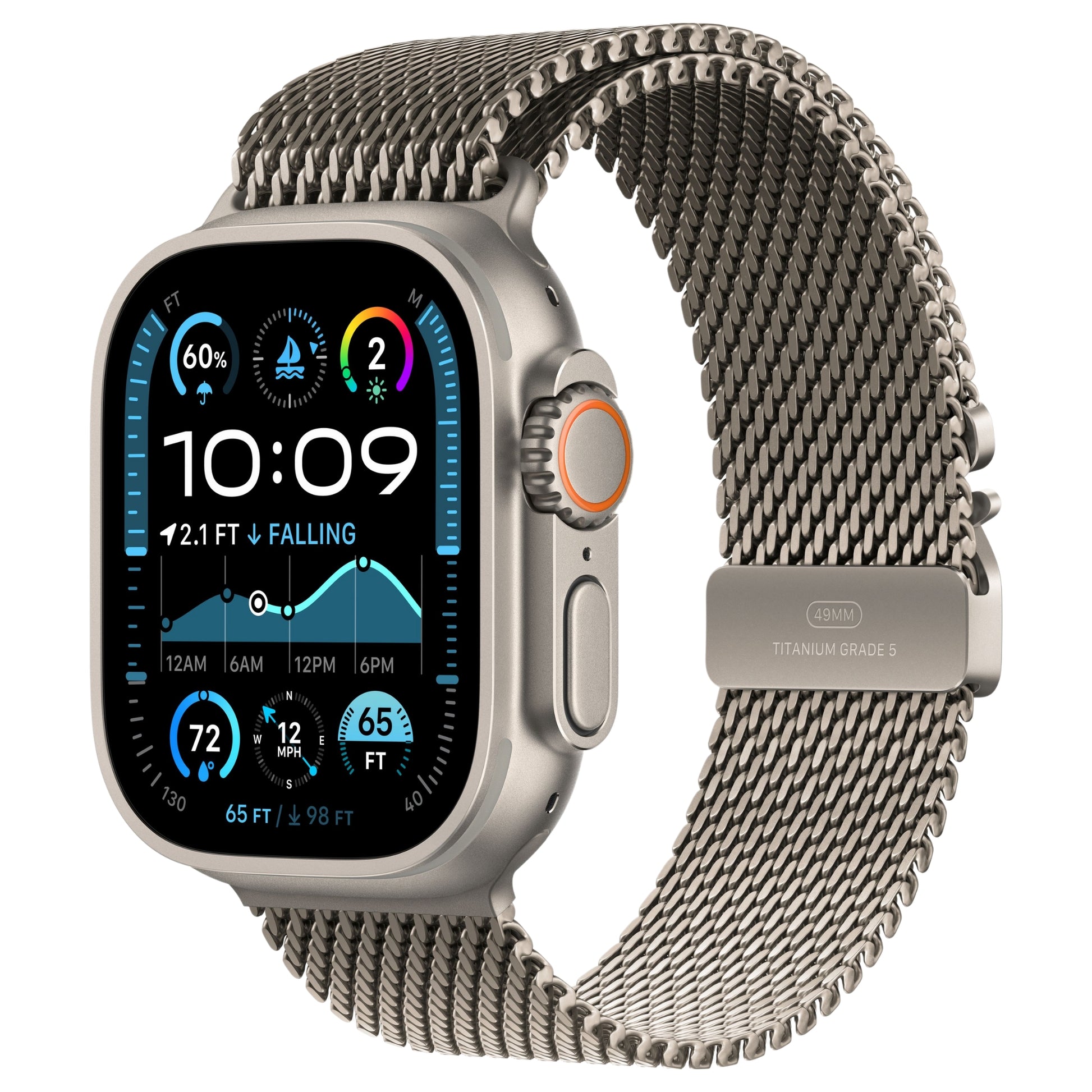 שעון חכם GPS+Cell Apple Watch Ultra 2 גוף Titanium 49mm  Naturalרצועה Large Loop צבע  Milanese