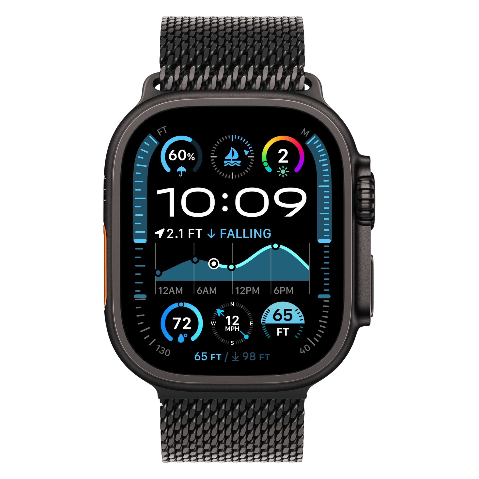 שעון חכם GPS+Cell Apple Watch Ultra 2 גוף Titanium 49mm  Black רצועה Large Loop צבע  Milanese
