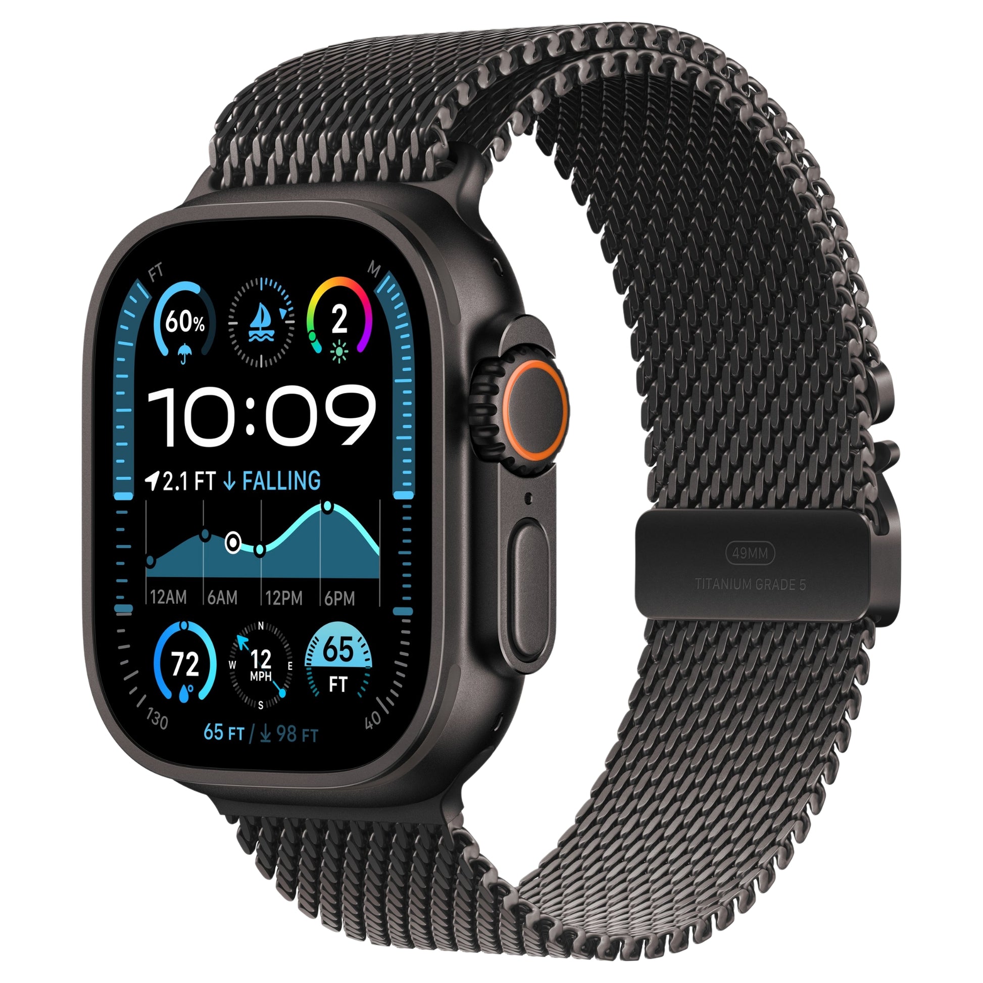 שעון חכם GPS+Cell Apple Watch Ultra 2 גוף Titanium 49mm  Black רצועה Large Loop צבע  Milanese