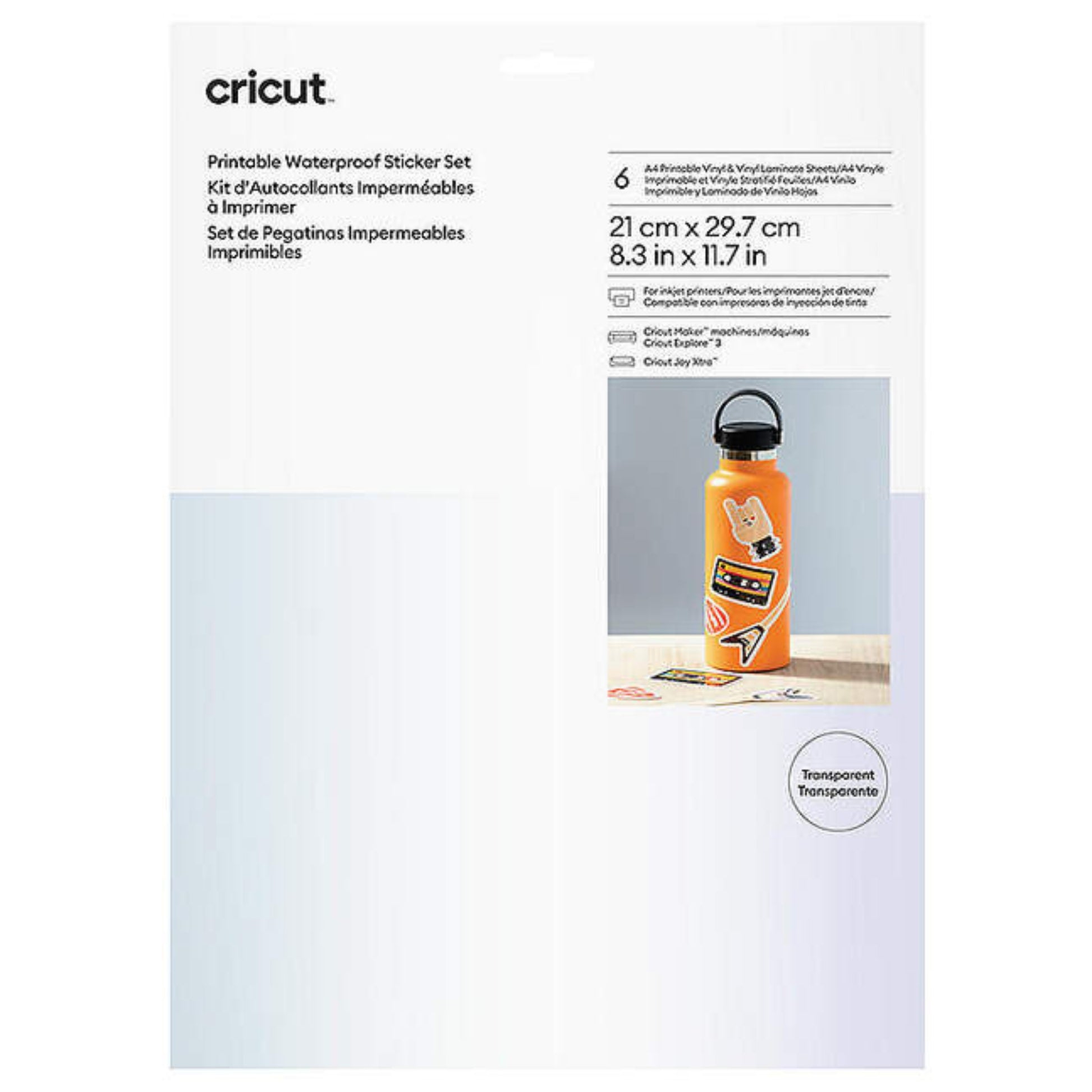 סט 6 גיליונות שקופים Cricut Printable Waterproof StickerA4