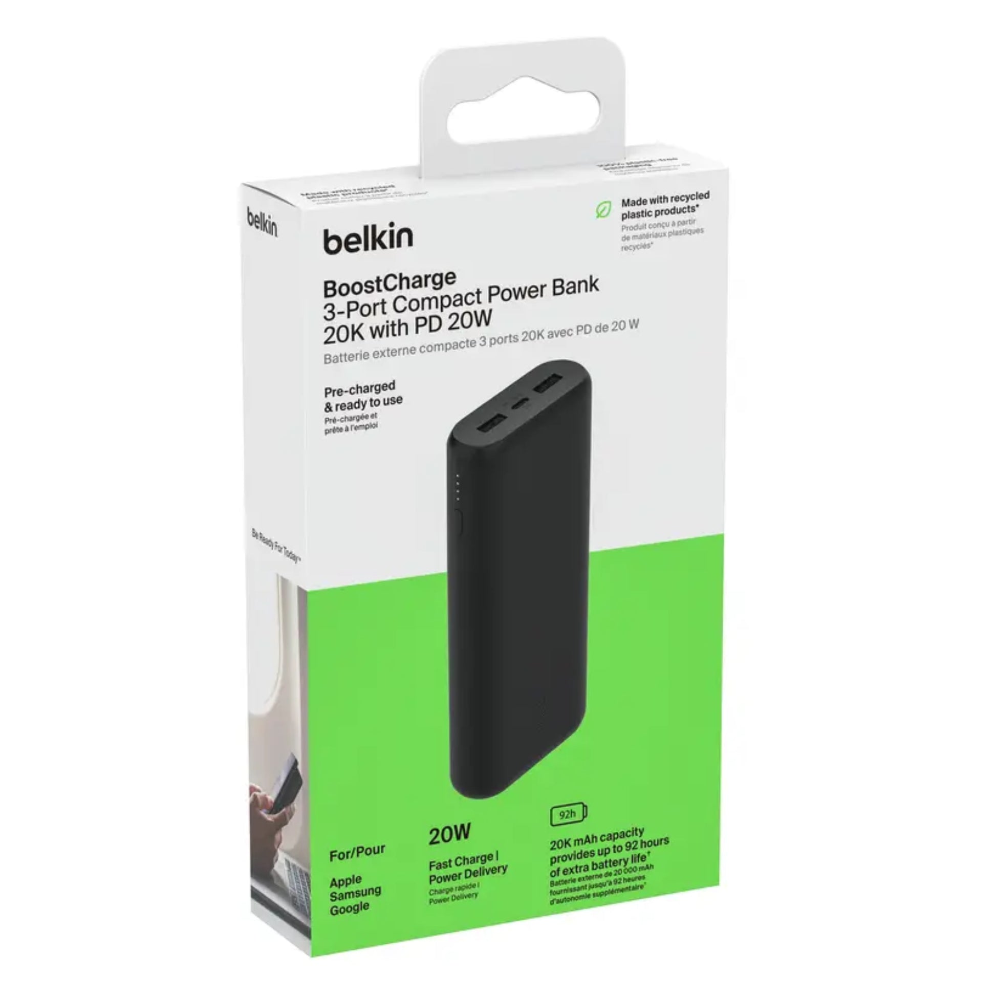 סוללת גיבוי Usb-c Pd + Usb-a 20w 20,000mah שחור Belkin