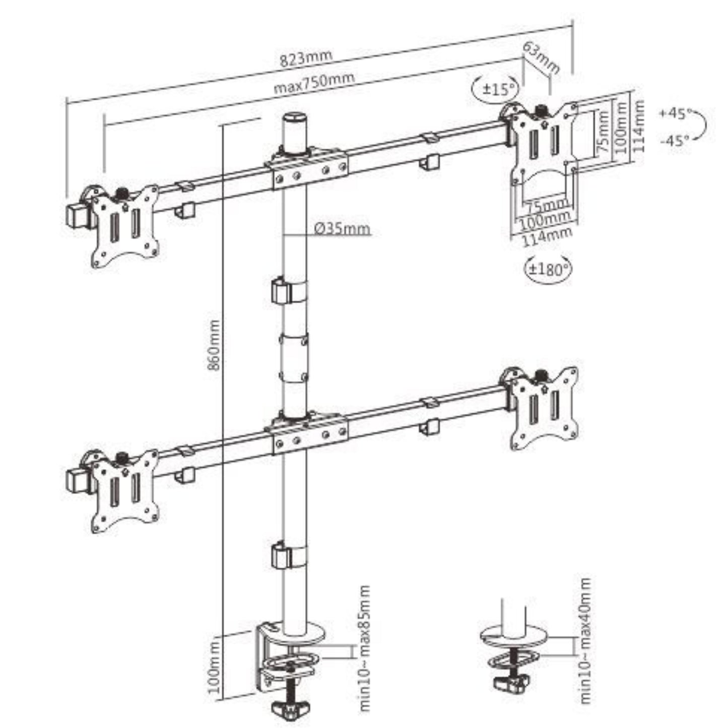 זרוע שולחנית 4 מסכים Lumi LDT57-C04