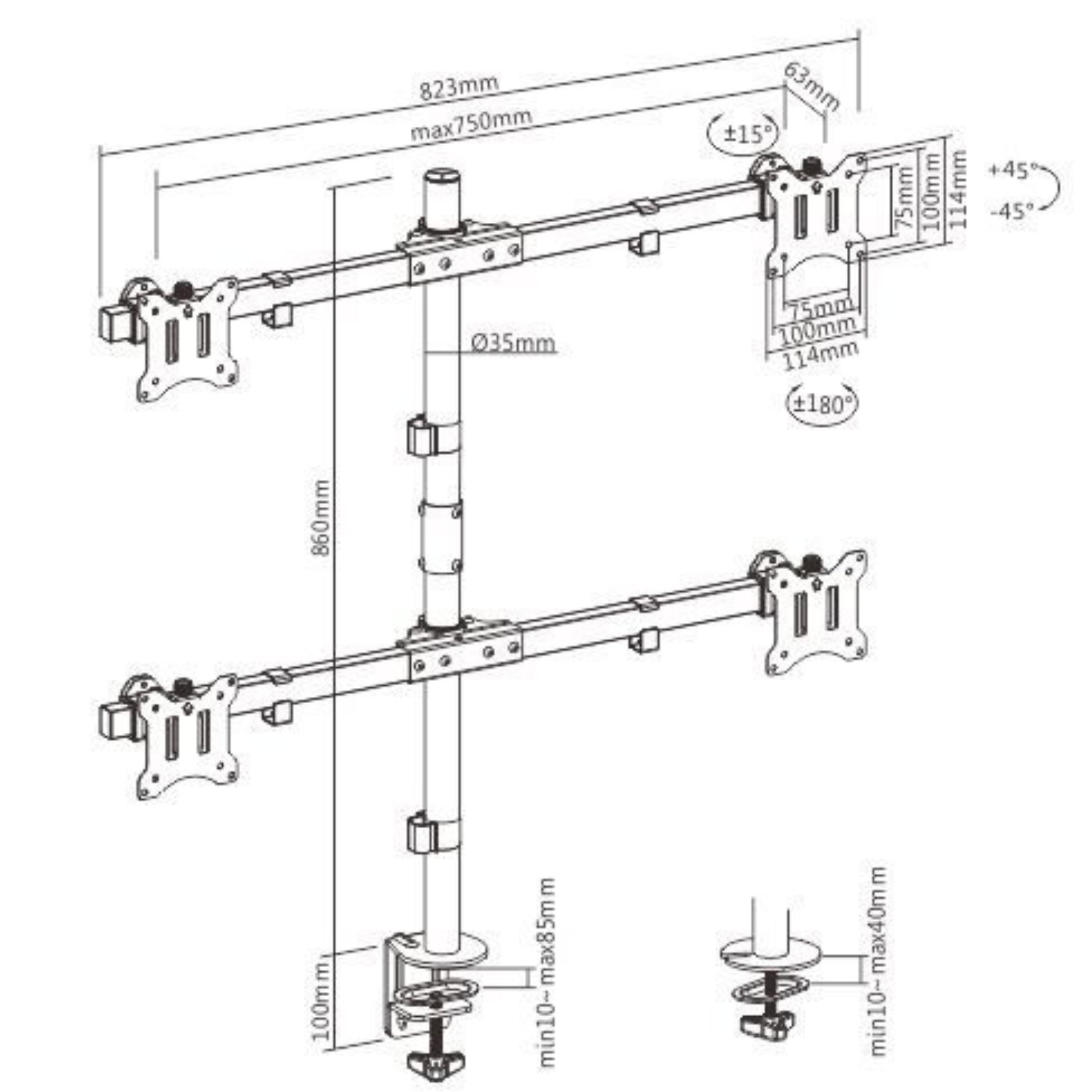 זרוע שולחנית 4 מסכים Lumi LDT57-C04