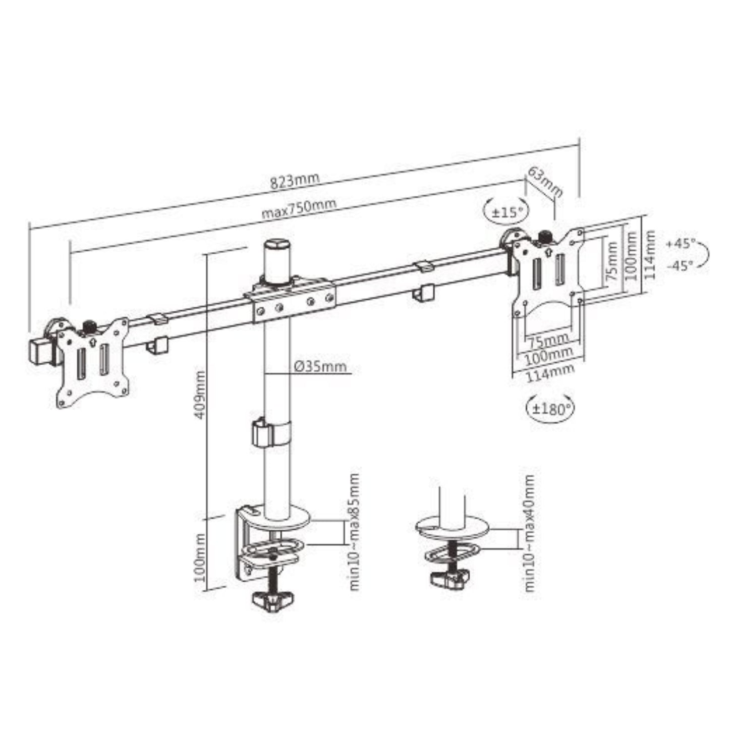 זרוע שולחנית ל- 2 מסכים Lumi  LDT57-C02