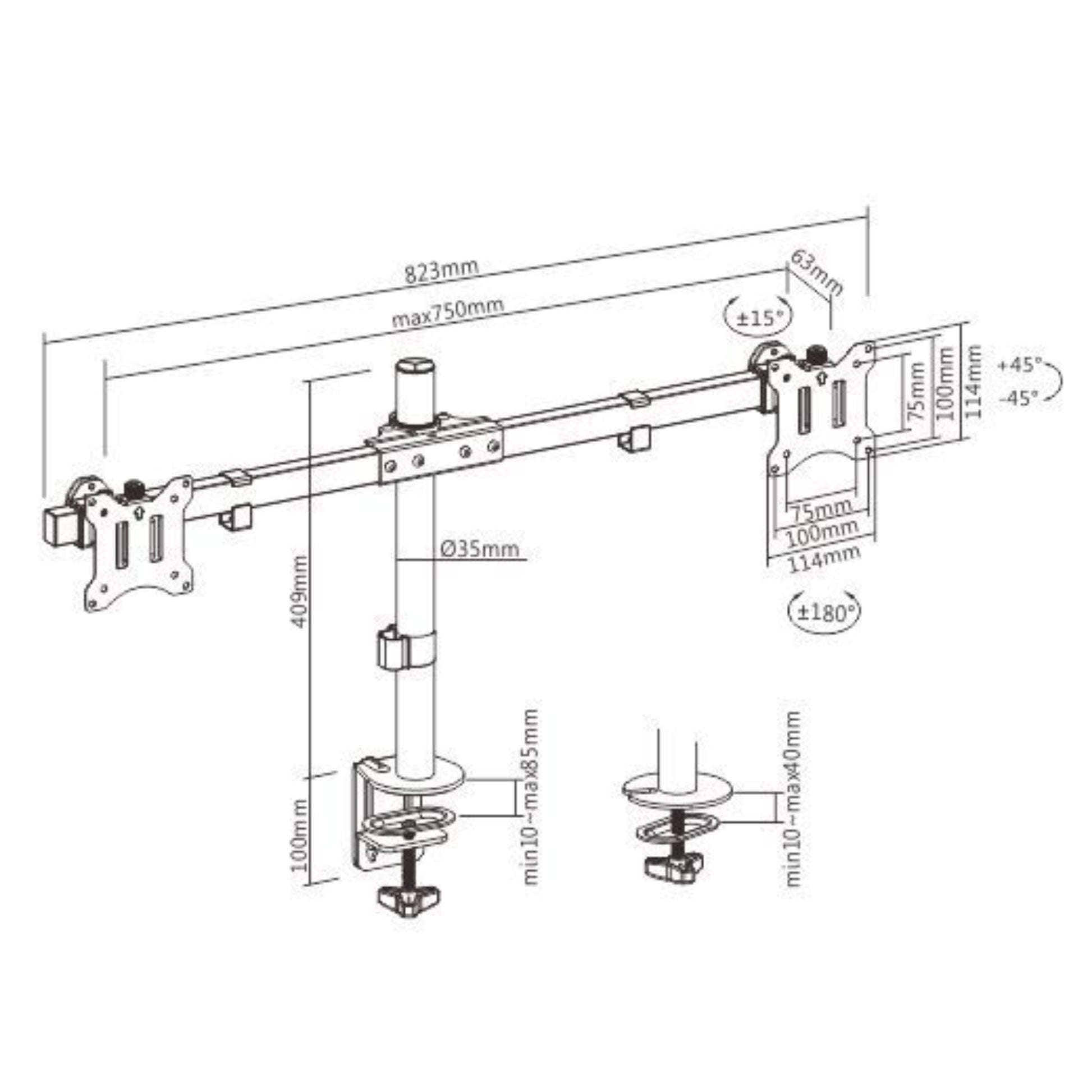 זרוע שולחנית ל- 2 מסכים Lumi  LDT57-C02