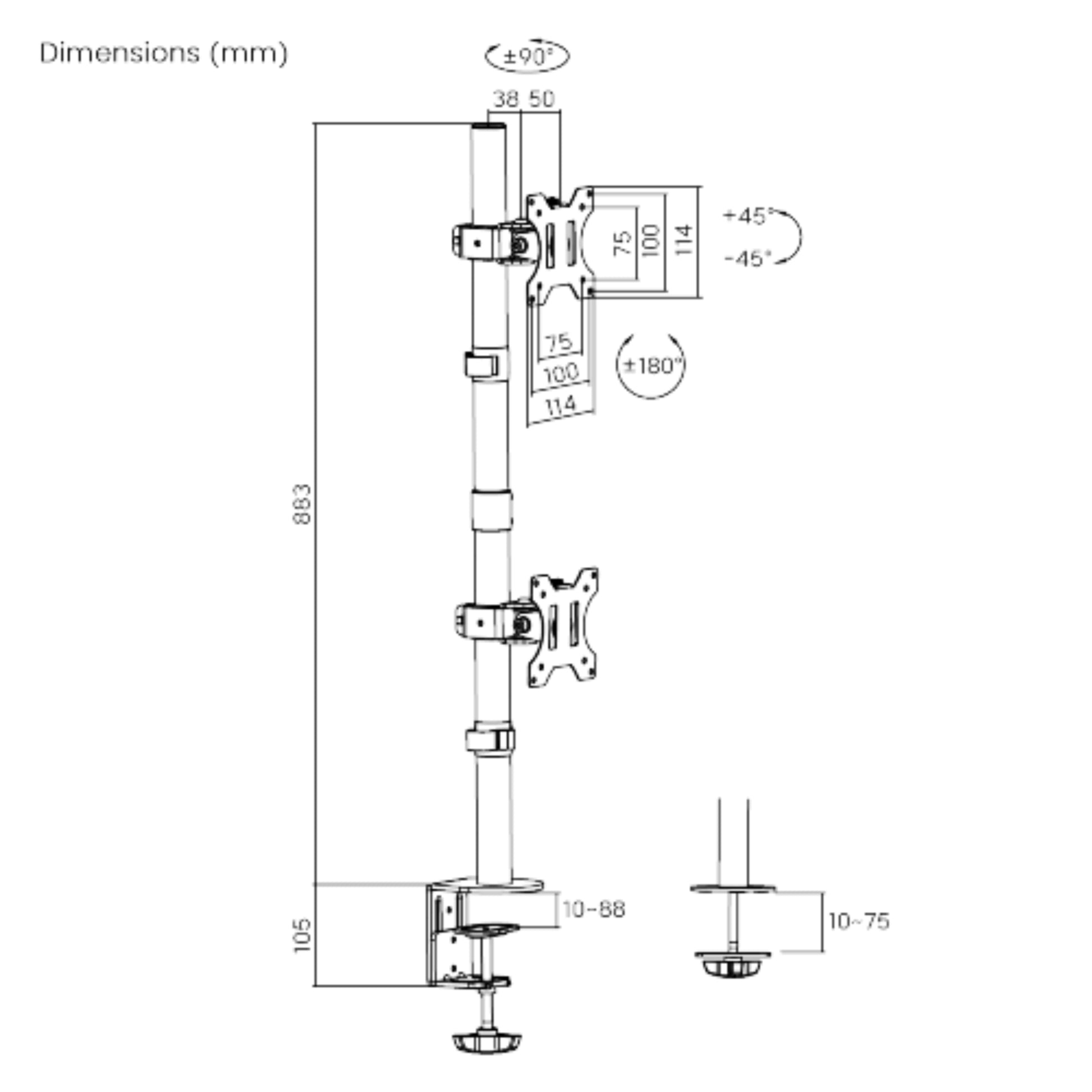 זרוע שולחנית ורטיקלית ל-2 מסכים  Lumi LDT12-C02V