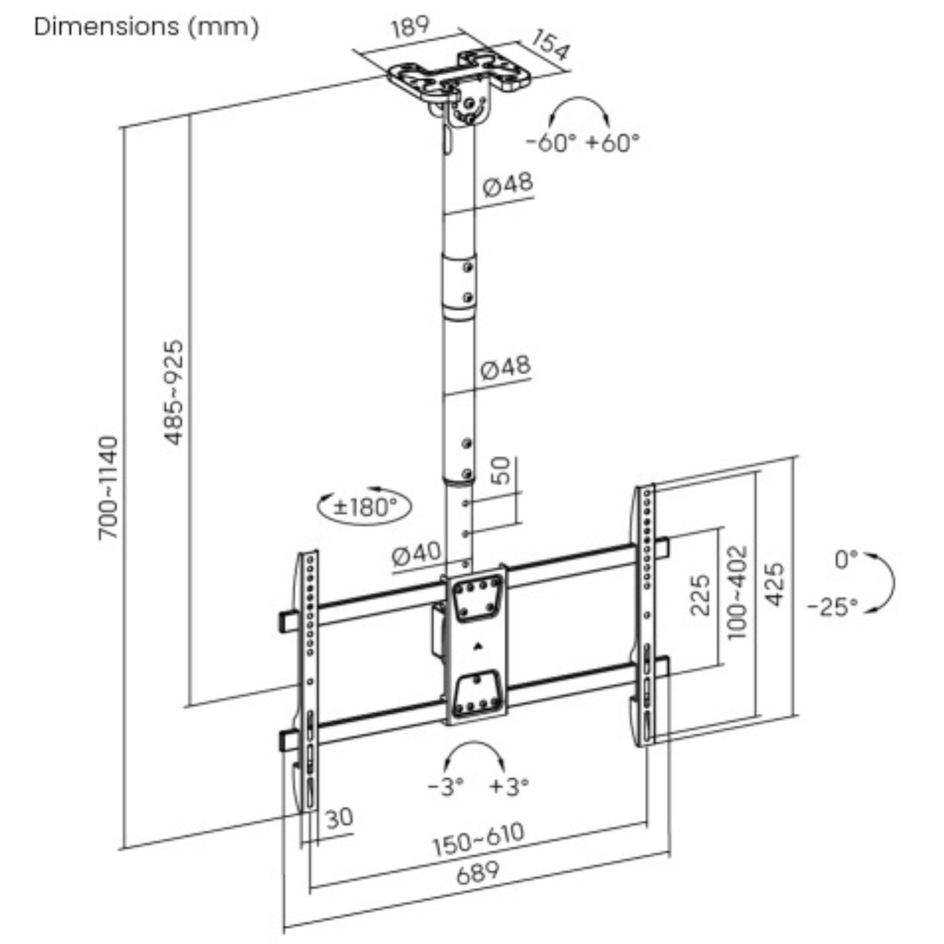 מתקן תלייה תקרתי למסכי 43-86" Lumi PLB-CE1546S