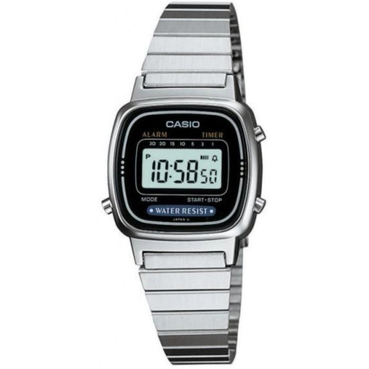 שעון יד דיגיטלי רצועת מתכת כסופה צג שחור Casio La670wa-1df
